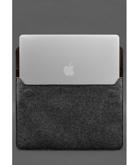 Чохол-конверт із клапаном шкіра+фетр для MacBook 15" Темно-коричневий Crazy Horse