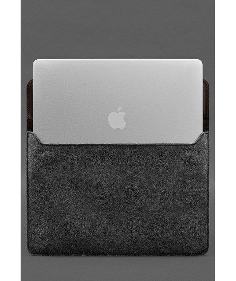 Envelope case with flap leather+felt for MacBook 16" Dark brown Crazy Horse