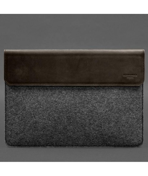 Чохол-конверт із клапаном шкіра+фетр для MacBook 15" Темно-коричневий Crazy Horse