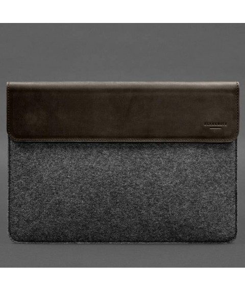 Envelope case with flap leather+felt for MacBook 16" Dark brown Crazy Horse