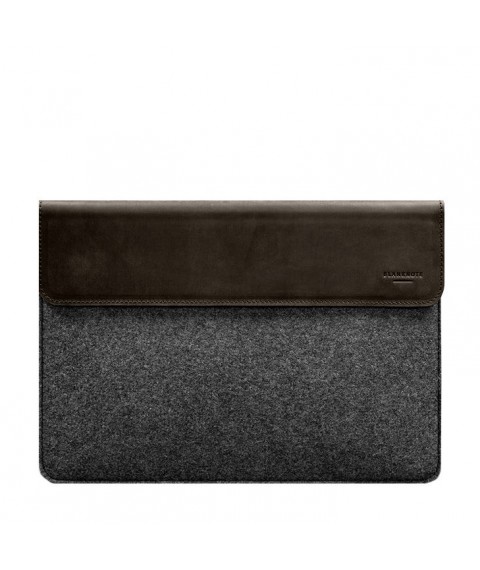 Envelope case with flap leather+felt for MacBook 16" Dark brown Crazy Horse