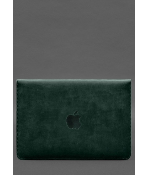 Чохол-конверт із клапаном шкіра+фетр для MacBook 15" Зелений Crazy Horse