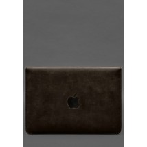Envelope case with flap leather+felt for MacBook 16" Dark brown Crazy Horse