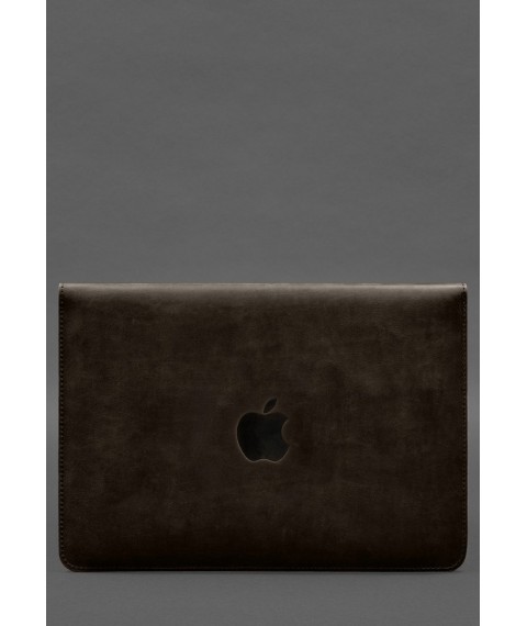 Envelope case with flap leather+felt for MacBook 16" Dark brown Crazy Horse