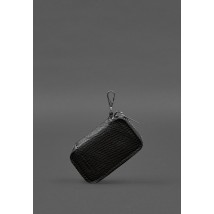 Leather car key case, black Saffiano