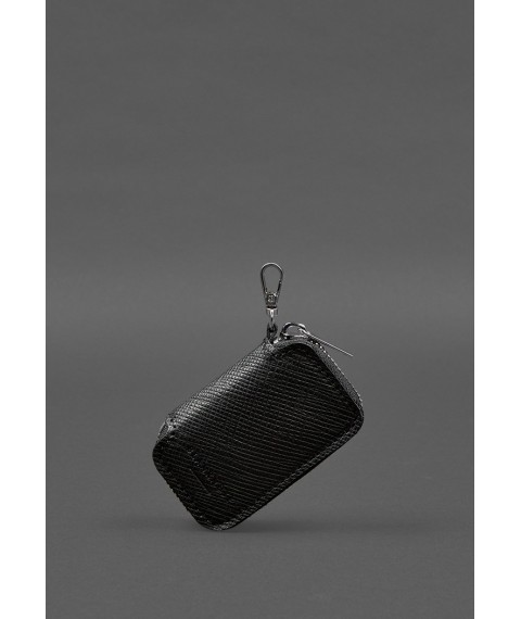 Leather car key case, black Saffiano