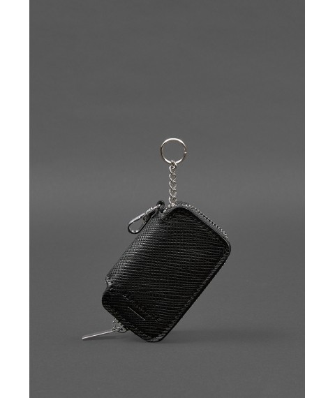 Leather car key case, black Saffiano