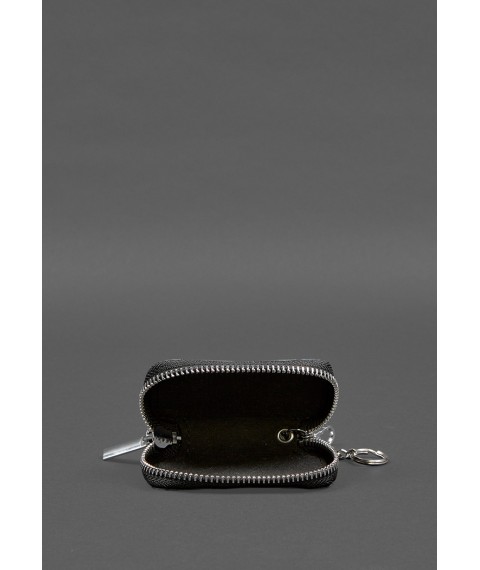 Leather car key case, black Saffiano