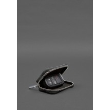 Leather car key case, black Saffiano
