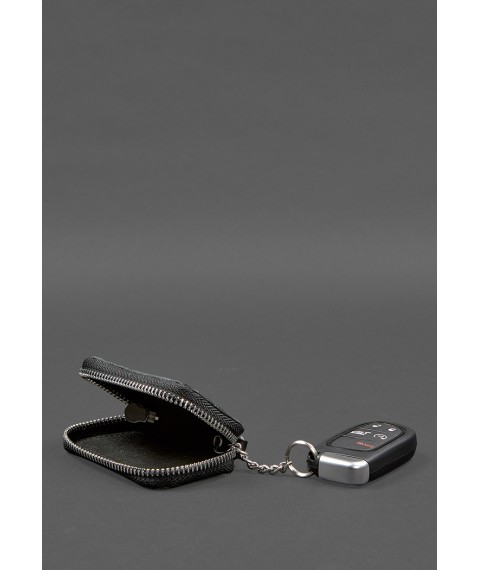Leather car key case, black Saffiano