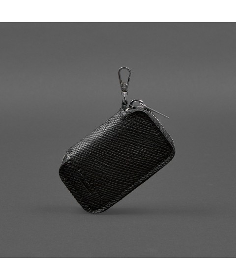 Leather car key case, black Saffiano