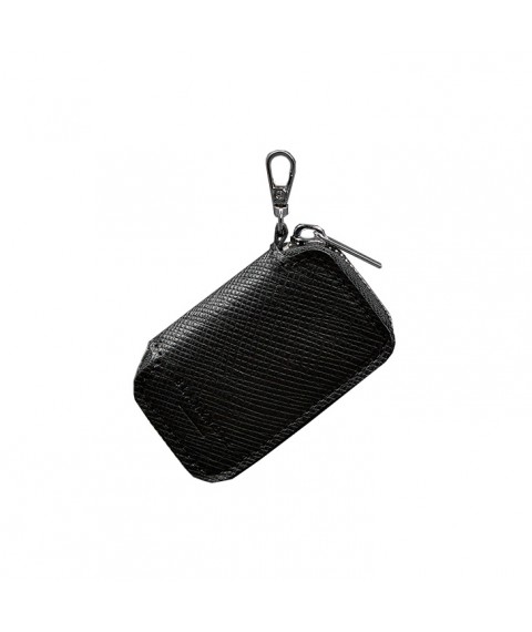 Leather car key case, black Saffiano