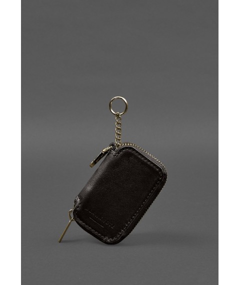 Leather car key case dark brown crust