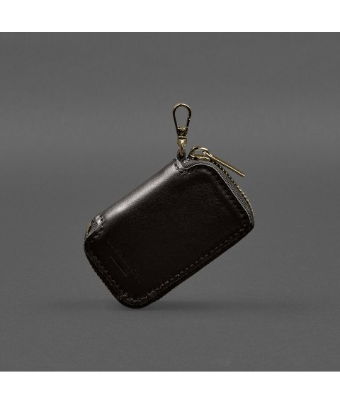 Leather car key case dark brown crust