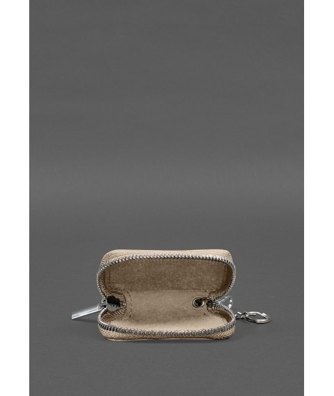 Leather car key case light beige crust