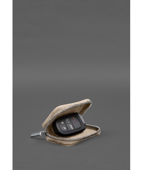 Leather car key case light beige crust
