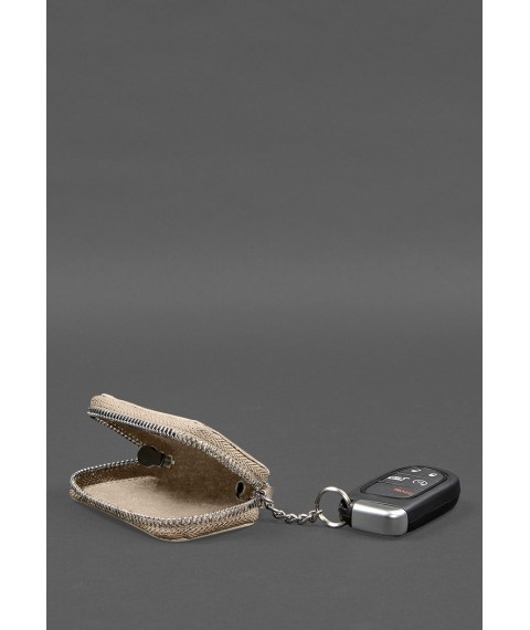 Leather car key case light beige crust