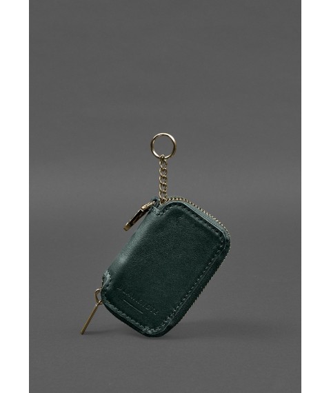 Leather car key case green crust