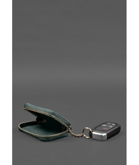 Leather car key case green crust