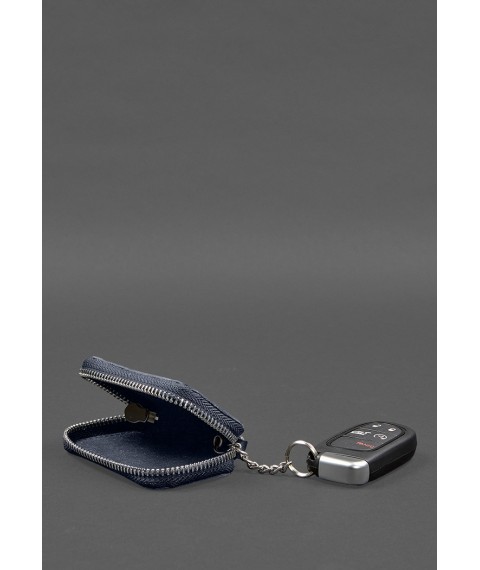 Leather car key case blue crust