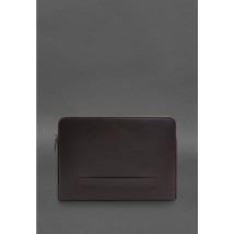 Кожаный чехол для ноутбука на молнии с хлястиком и карманом Темно-коричневый