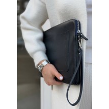Leather laptop sleeve with zipper and pocket and hand loop Blue