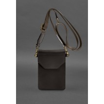 Кожаная сумка-чехол для телефона maxi Темно-коричневая