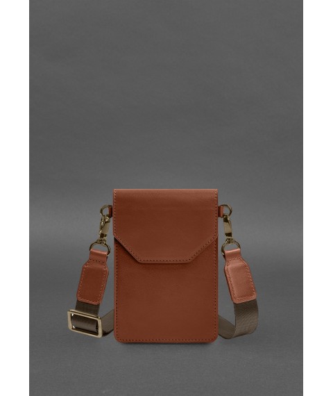Кожаная сумка-чехол для телефона maxi Светло-коричневая