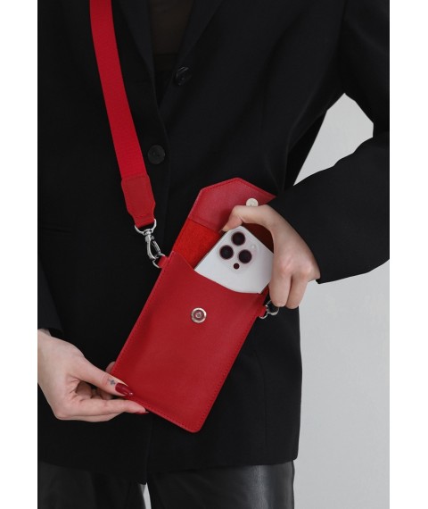 Кожаная сумка-чехол для телефона maxi Красная