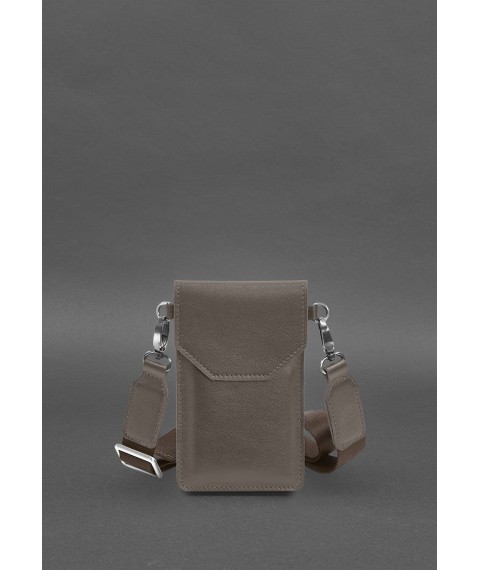Кожаная сумка-чехол для телефона темно-бежевая