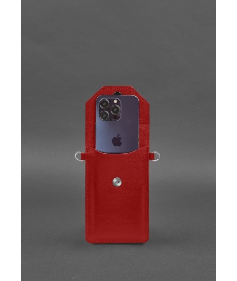 Шкіряна сумка-чохол для телефону червона