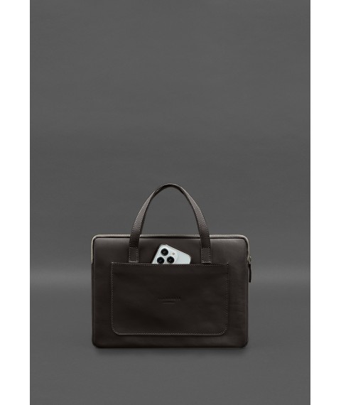Leather case with handles for laptop 13 inch Dark brown