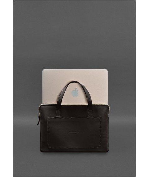 Leather case with handles for laptop 13 inch Dark brown