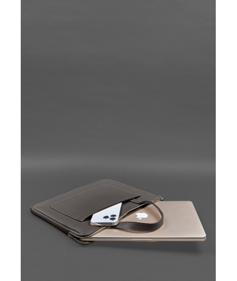 Leather case with handles for laptop 13 inch Dark brown