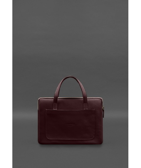 Leather case with handles for laptop 13 inch Burgundy