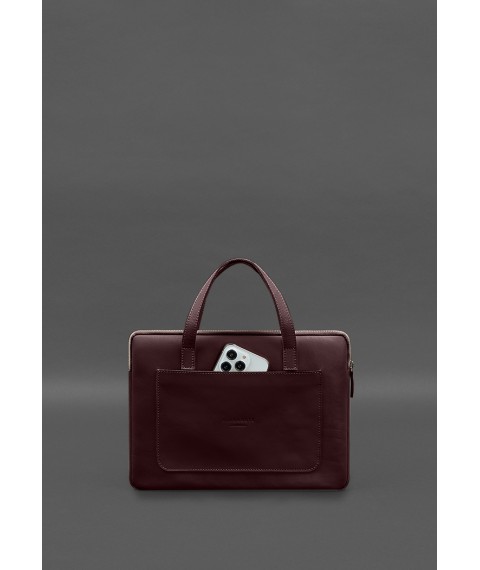Leather case with handles for laptop 13 inch Burgundy