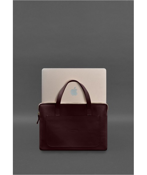 Leather case with handles for laptop 13 inch Burgundy