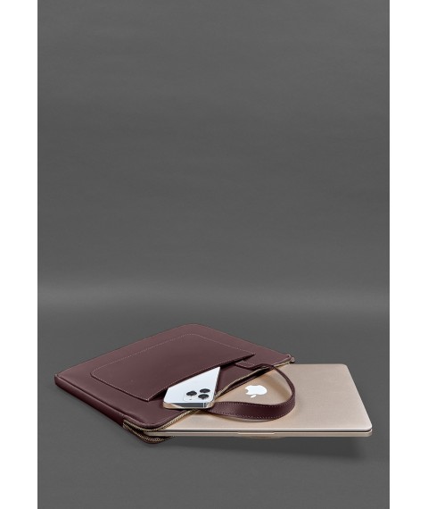 Leather case with handles for laptop 13 inch Burgundy