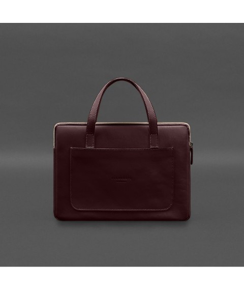 Leather case with handles for laptop 13 inch Burgundy