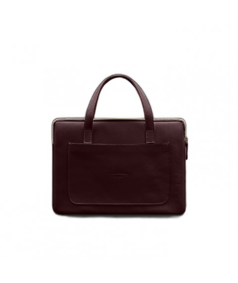 Leather case with handles for laptop 13 inch Burgundy