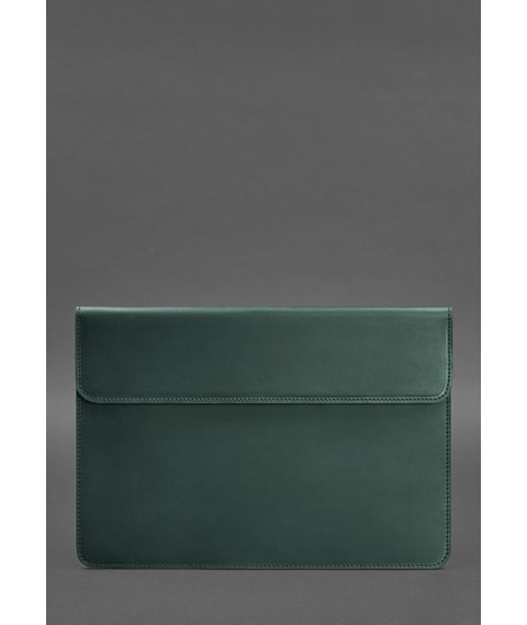Шкіряний чохол-конверт на магнітах для MacBook 14 Зелений Crazy Horse