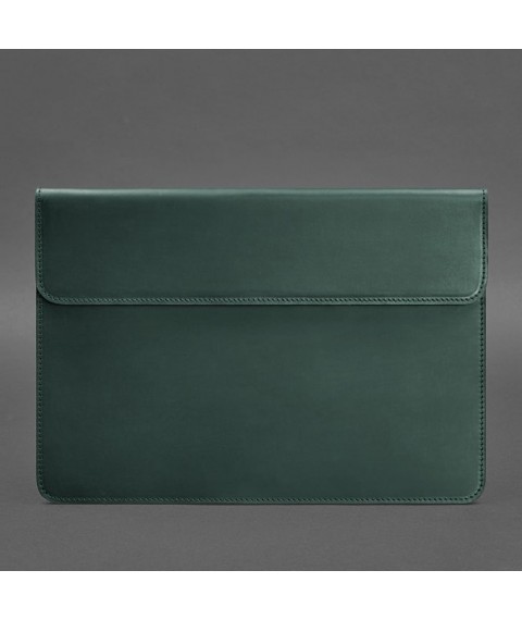 Шкіряний чохол-конверт на магнітах для MacBook 14 Зелений Crazy Horse