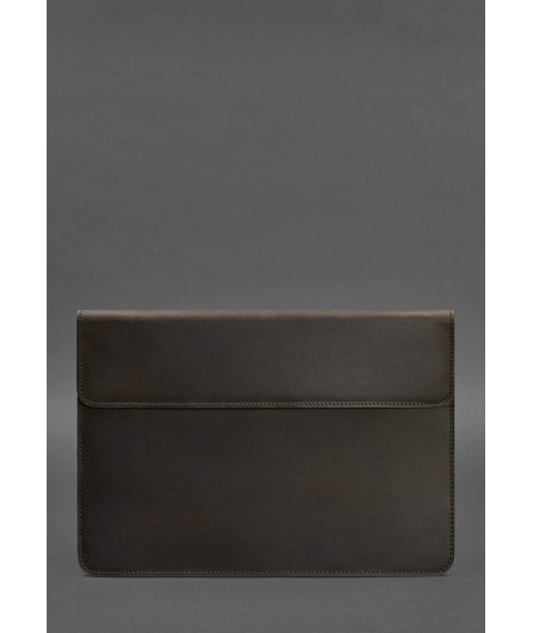 Кожаный чехол-конверт на магнитах для MacBook 14 Темно-коричневый Crazy Horse