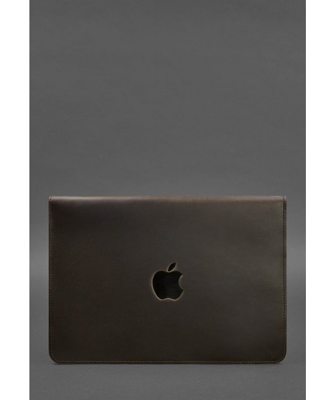 Кожаный чехол-конверт на магнитах для MacBook 14 Темно-коричневый Crazy Horse