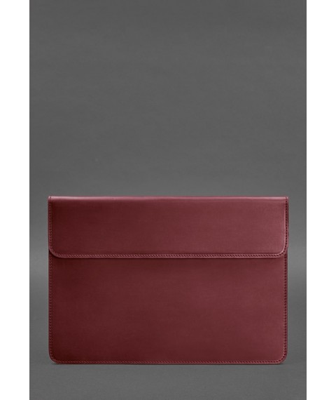 Leather envelope case with magnets for MacBook 14 Burgundy Crazy Horse