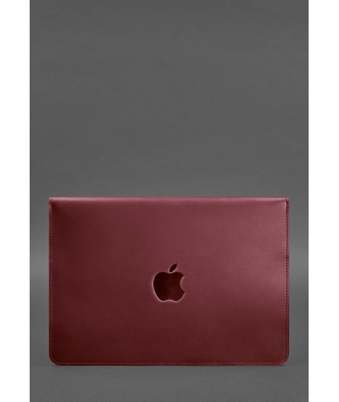 Leather envelope case with magnets for MacBook 14 Burgundy Crazy Horse