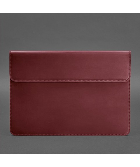 Leather envelope case with magnets for MacBook 14 Burgundy Crazy Horse