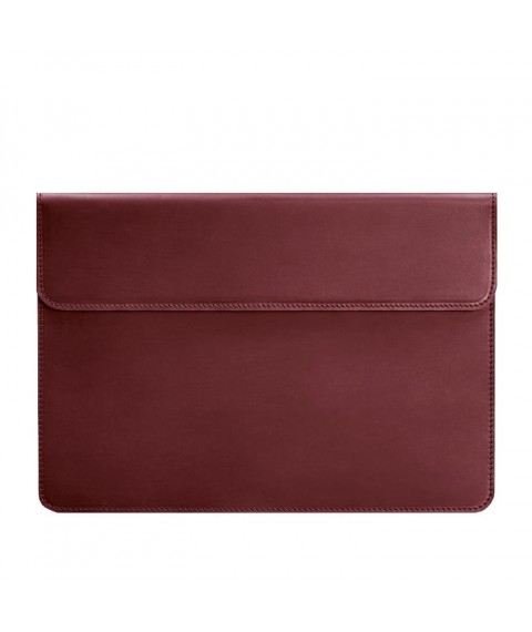 Leather envelope case with magnets for MacBook 14 Burgundy Crazy Horse