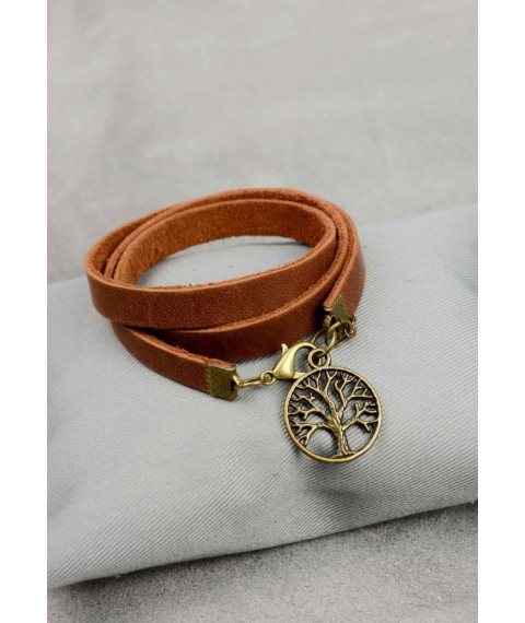 Women's leather bracelet - light brown Crazy Horse ribbon