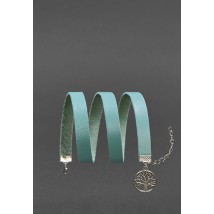 Women's leather bracelet - turquoise ribbon